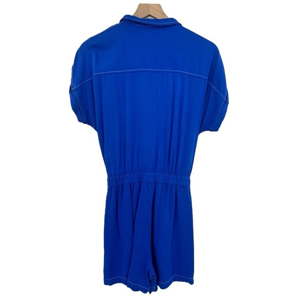 Karina Grimaldi Tencel Button Up Tie Waist Romper Jumpsuit - Blue - Size 4 - Picture 4 of 5